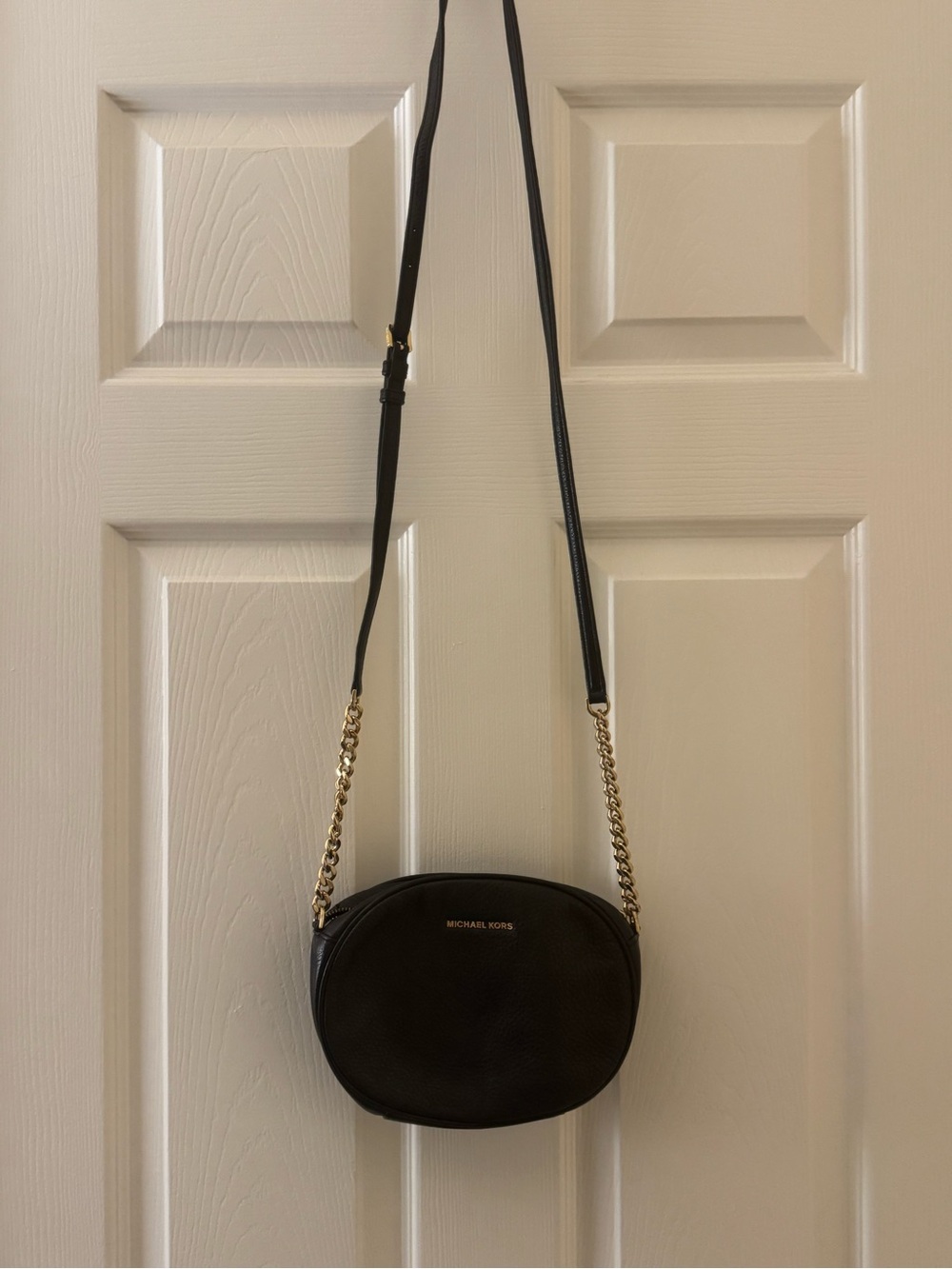 Michael Kors Black Leather Crossbody with Gold Chain